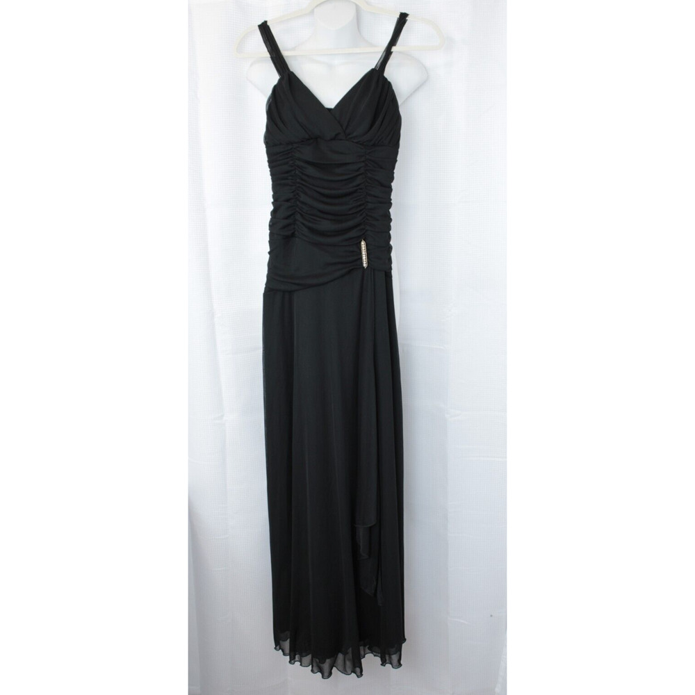 B. Smart Maxi Dress Women 4 Surplice Ruched Sheer‎ Lined Adorned Black Fairy